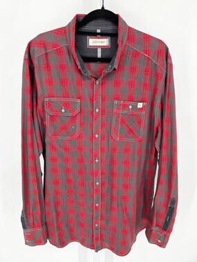 Depart West Mens Sz XL Long Sleeve Button Up Shirt Red Gray Plaid